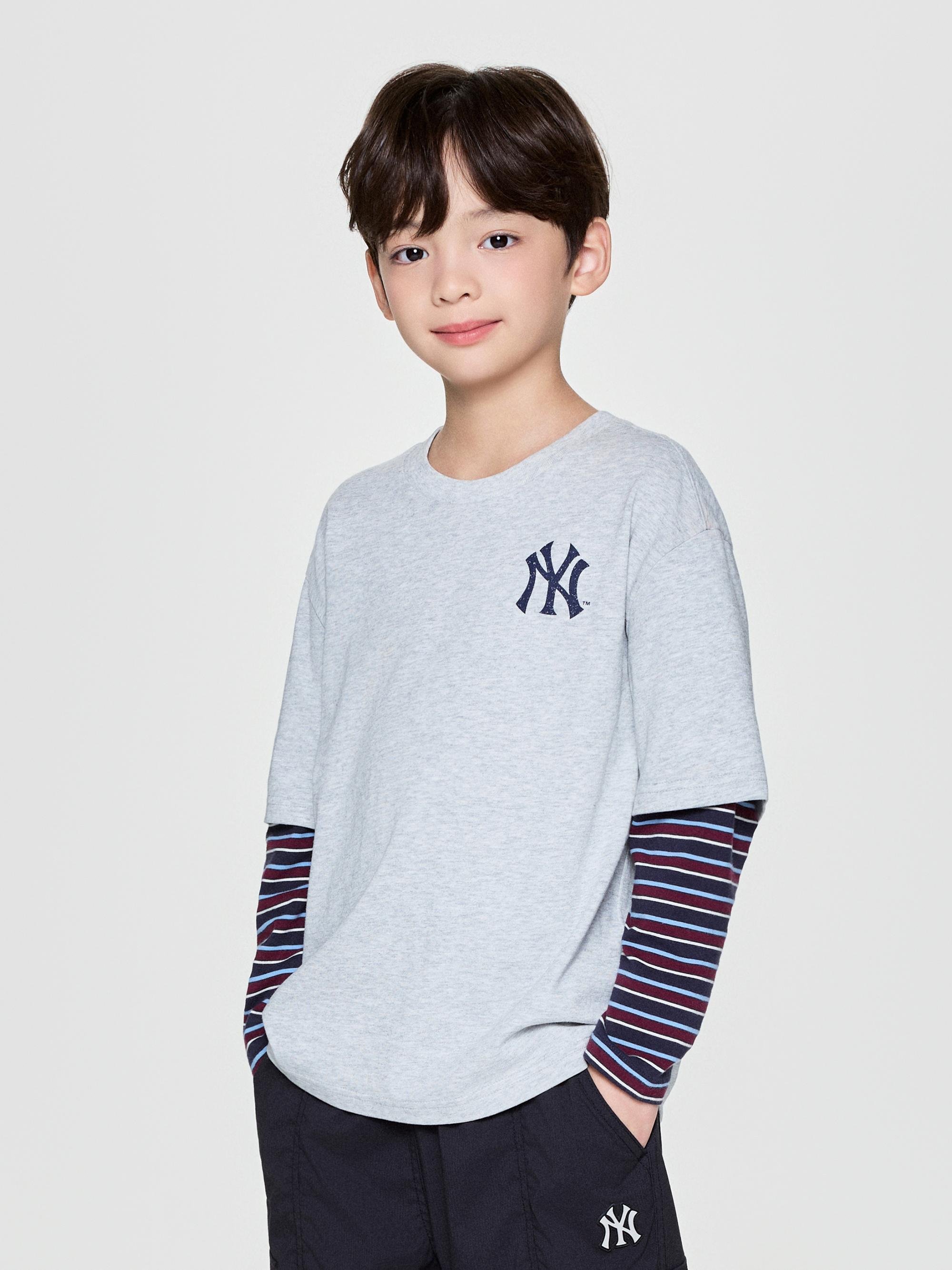 MLB 스트릿 베이직 스트라이프 레이어드 티셔츠 뉴욕양키스 (GRAY)