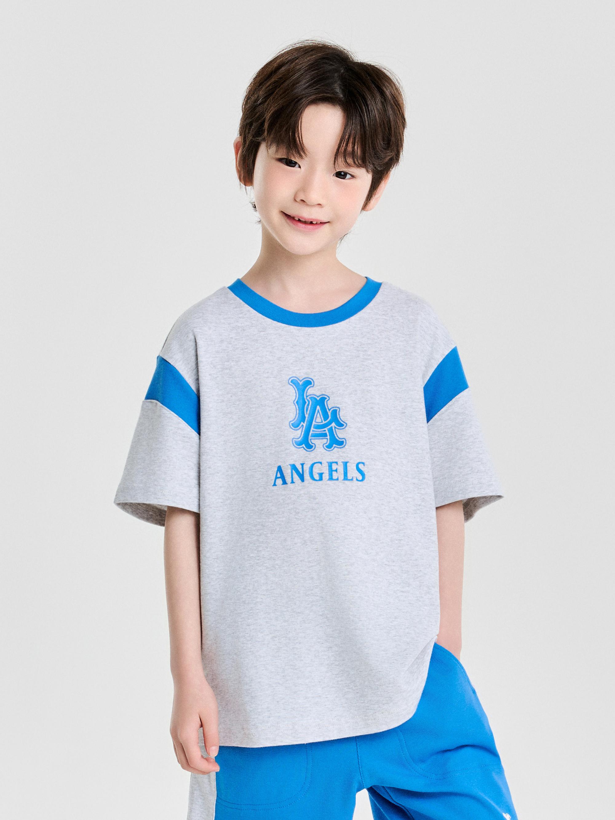 바시티 배색 레터 로고 티셔츠 LA 에인절스