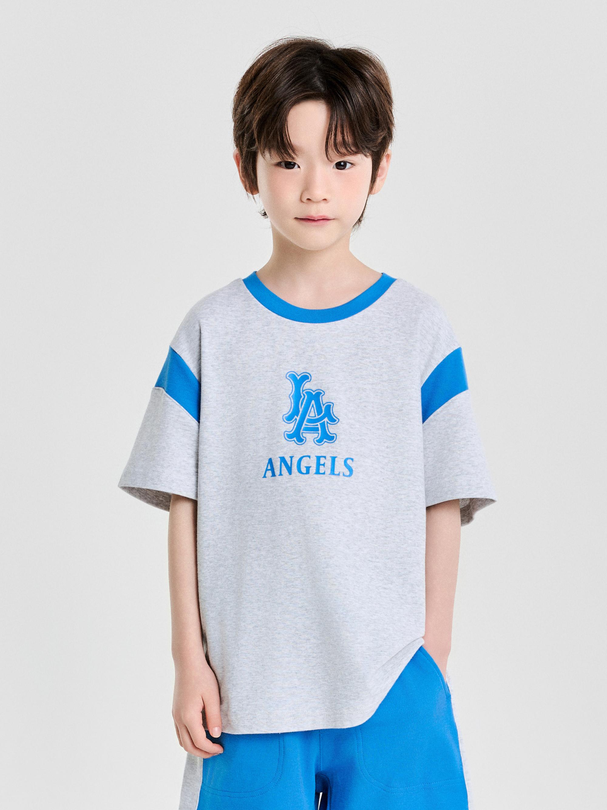 바시티 배색 레터 로고 티셔츠 LA 에인절스