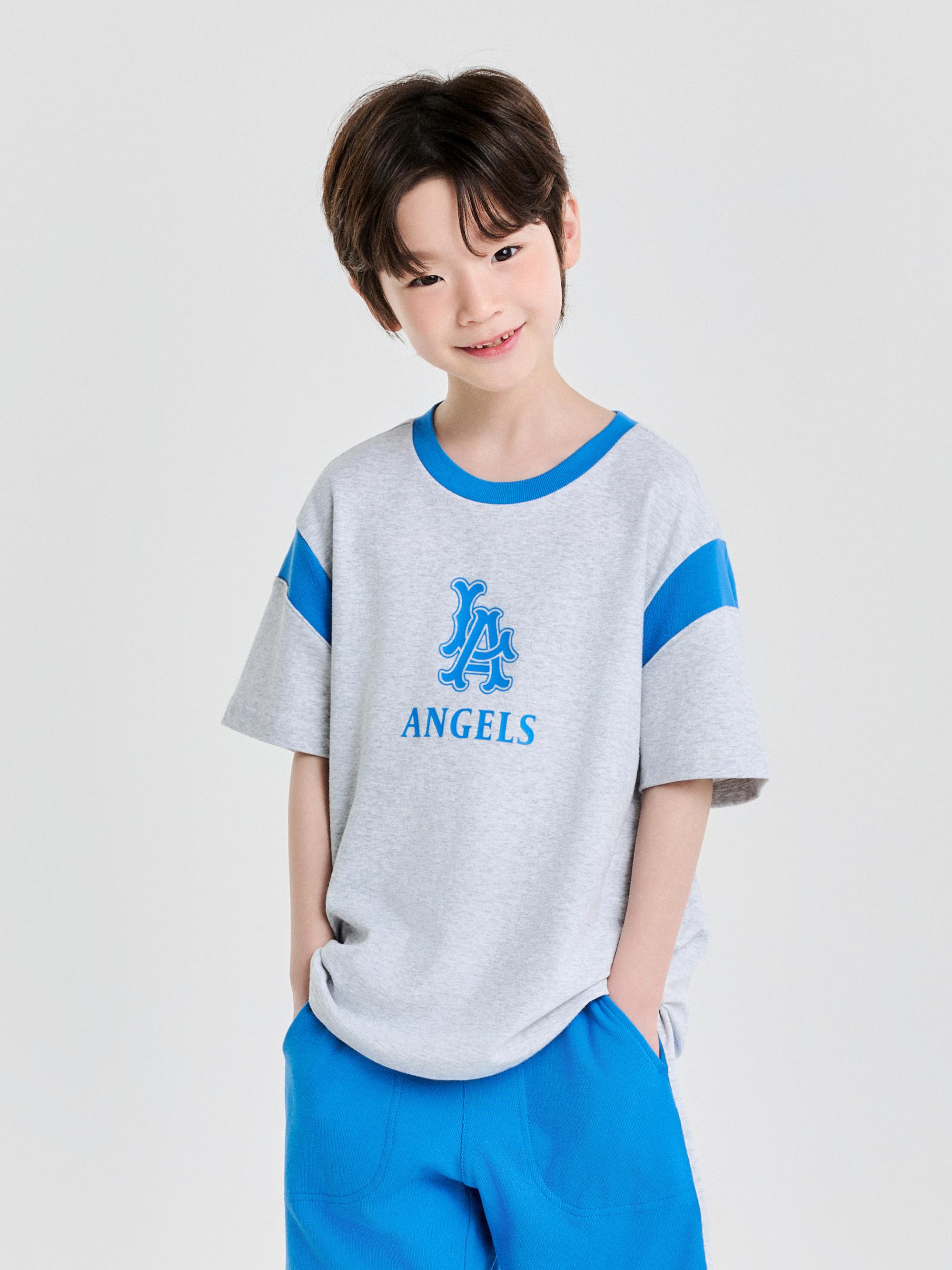 바시티 배색 레터 로고 티셔츠 LA 에인절스
