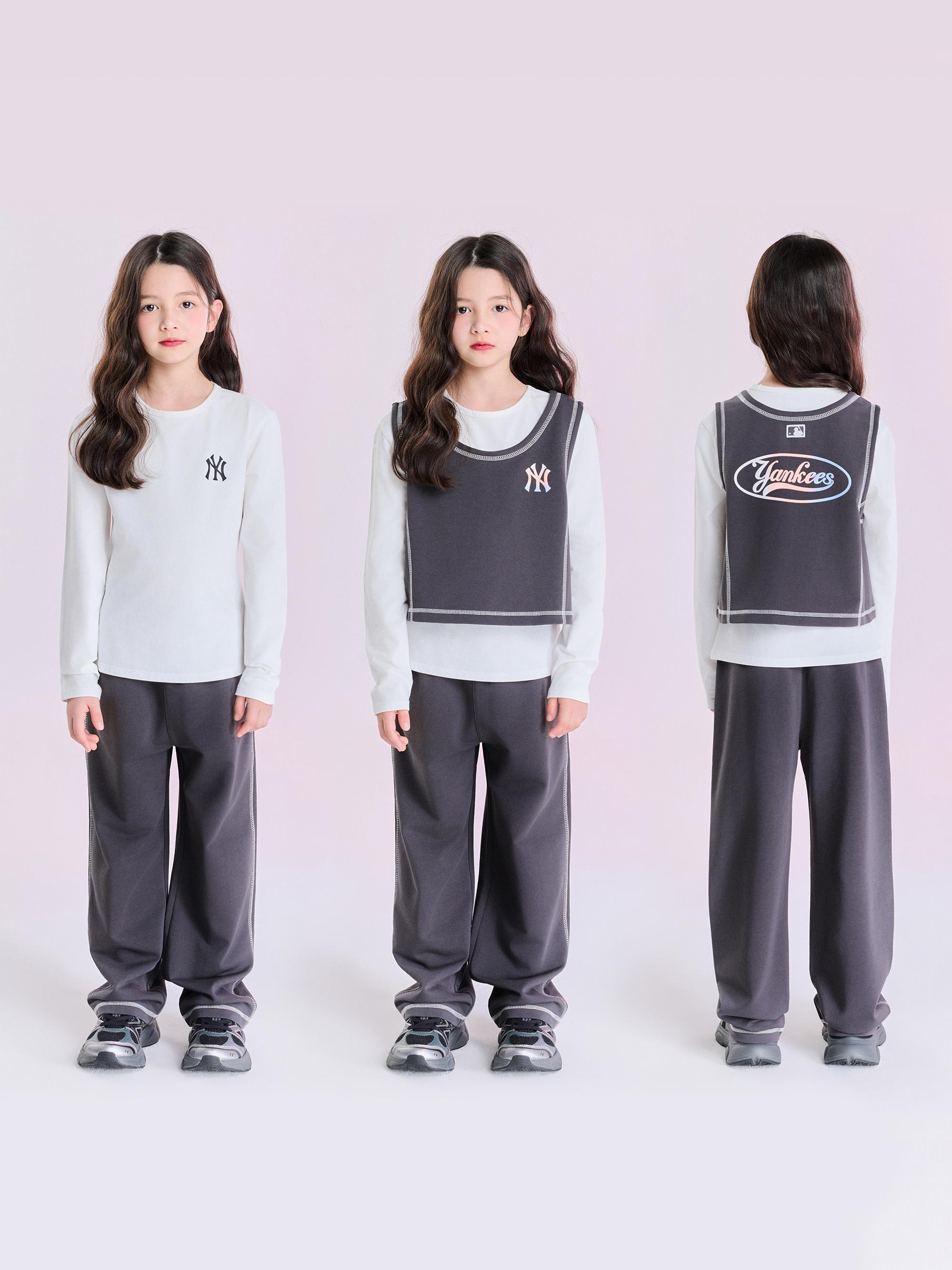 바시티 3PCS 여아 베스트 긴팔티 세트 뉴욕 양키스