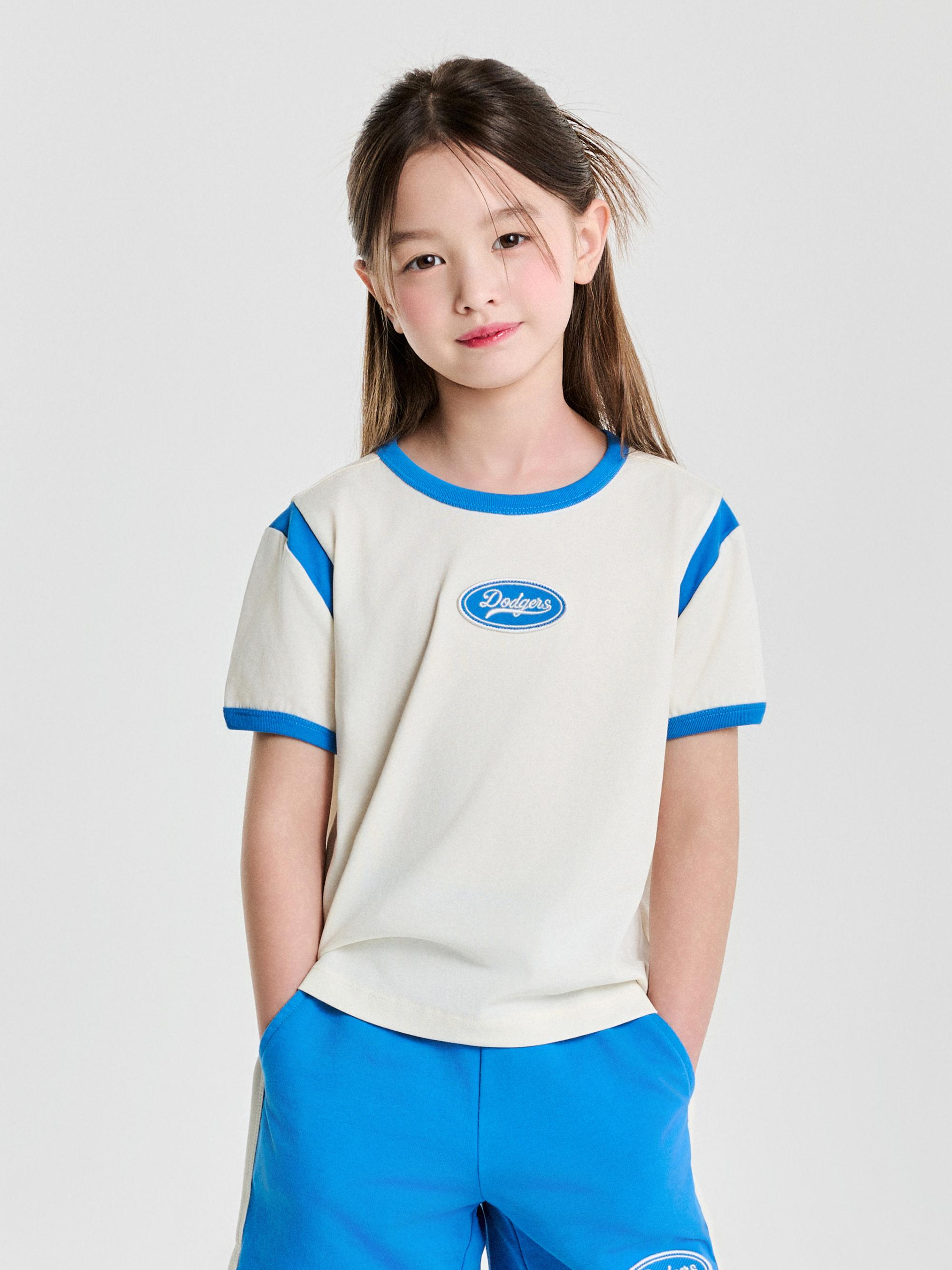 바시티 여아 라운드 로고 크롭 티셔츠 LA다저스
