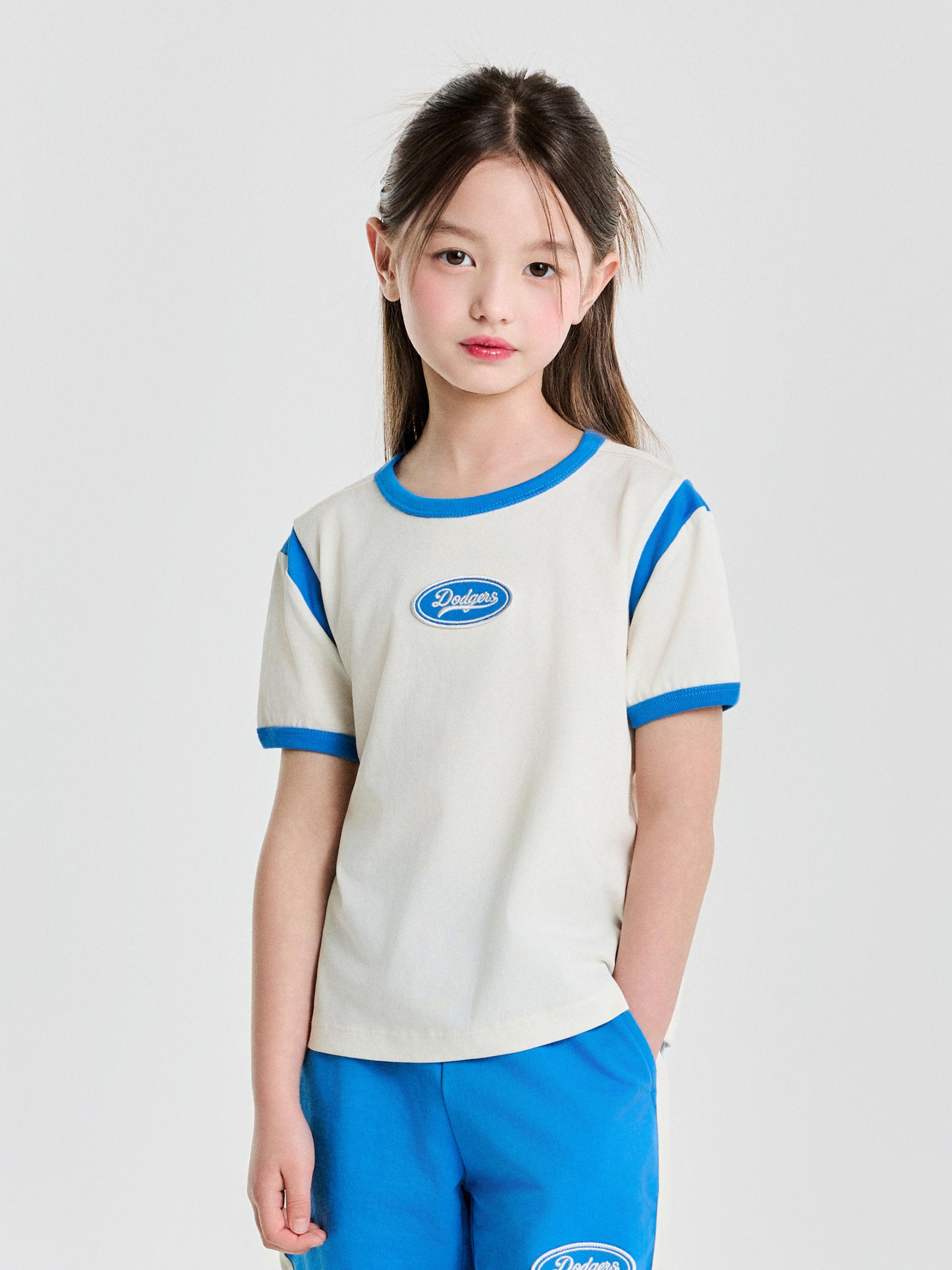 바시티 여아 라운드 로고 크롭 티셔츠 LA다저스