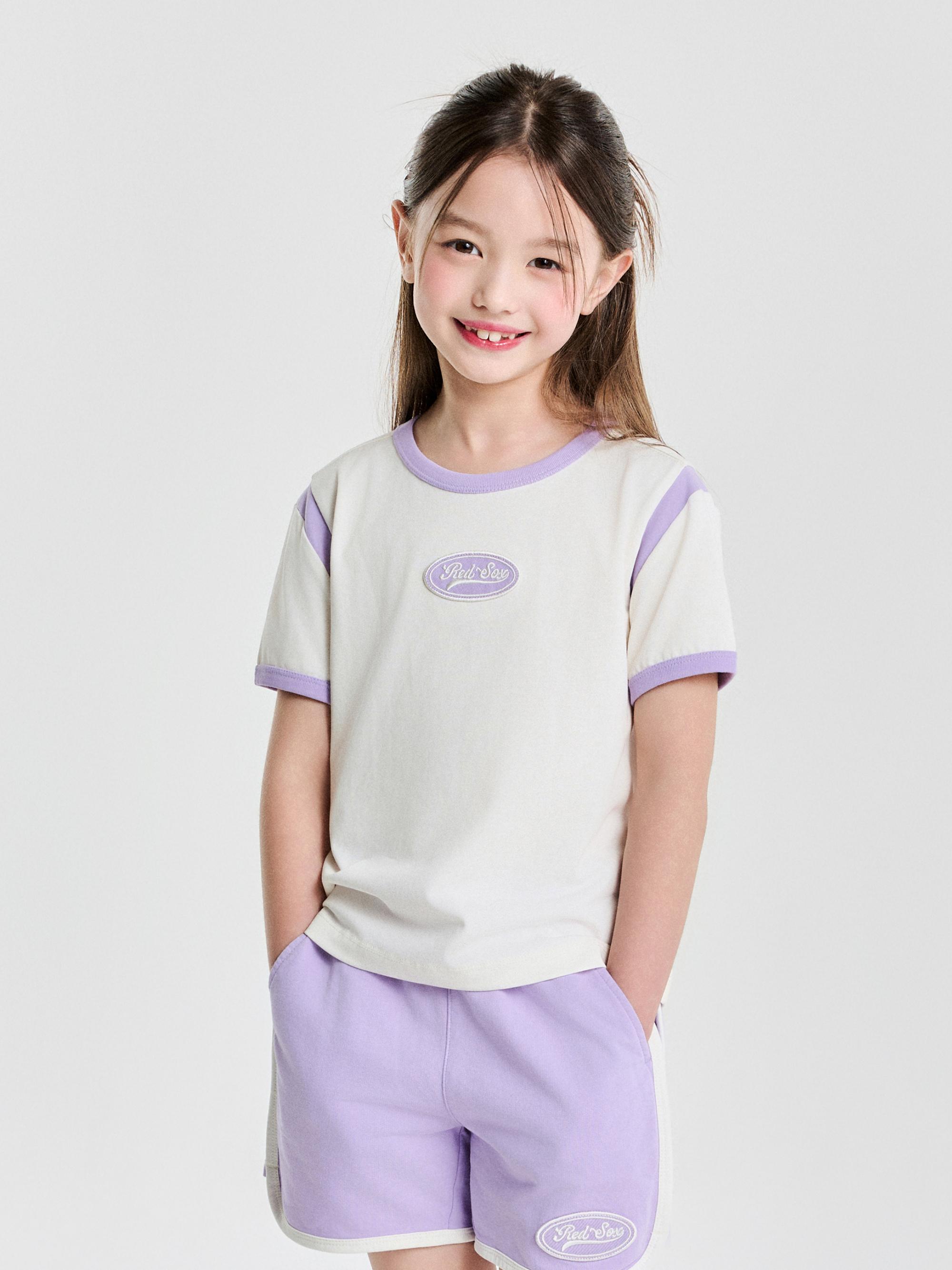 바시티 여아 라운드 로고 크롭 티셔츠 보스턴 레드삭스