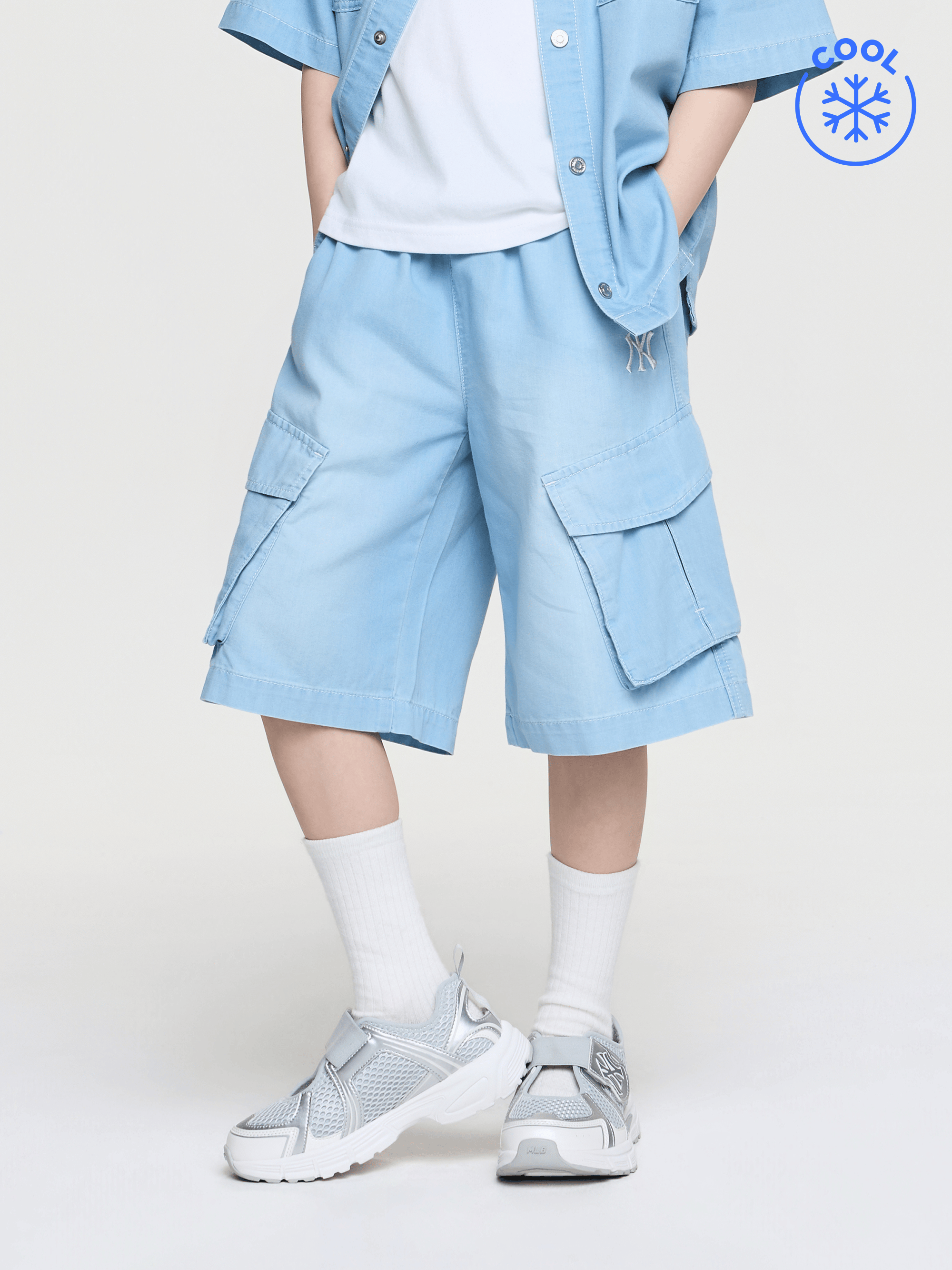 베이직 쿨필드 데님 카고 반바지 뉴욕양키스