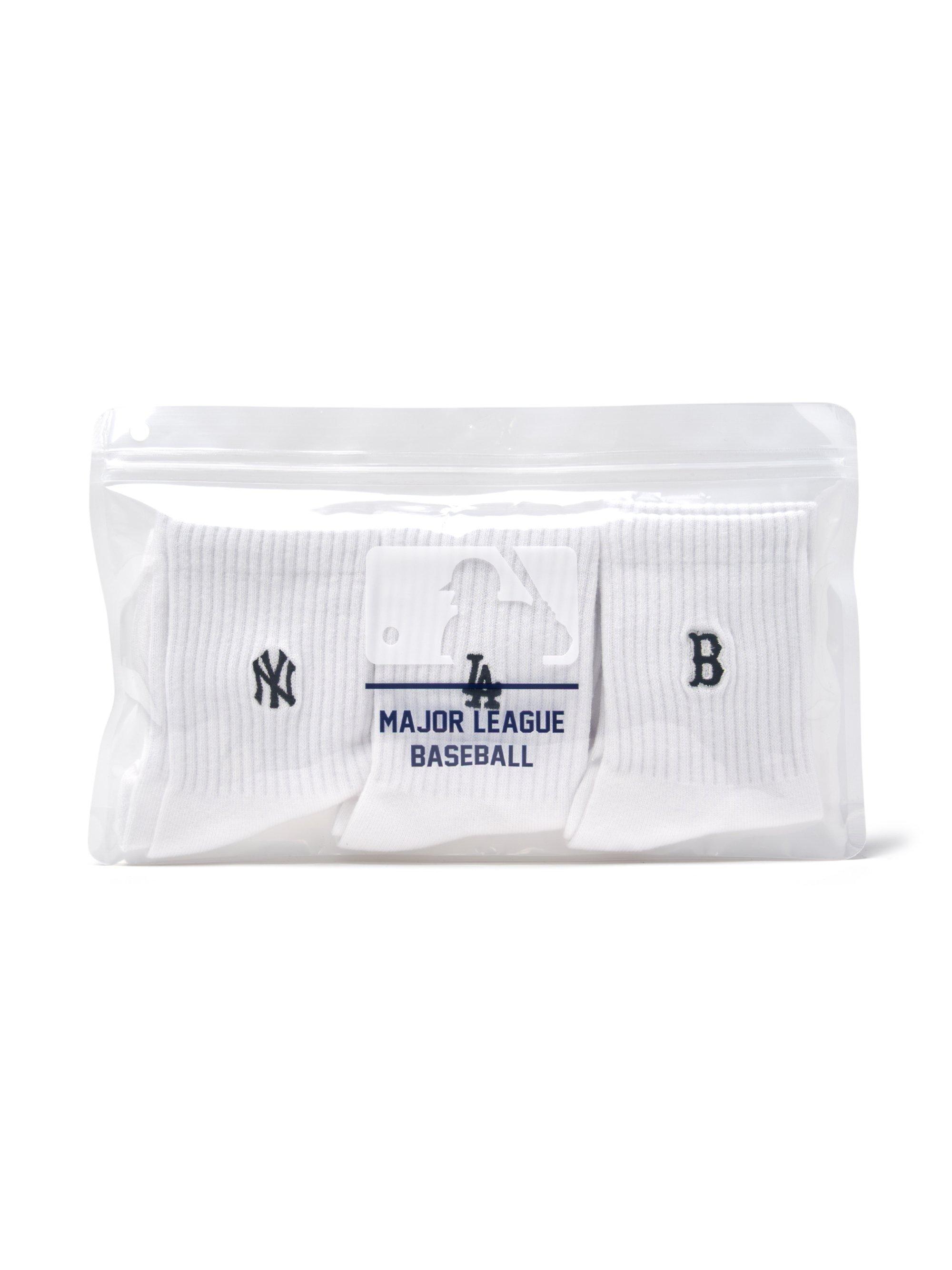 스몰로고 자수 중목양말 3족세트 MLB