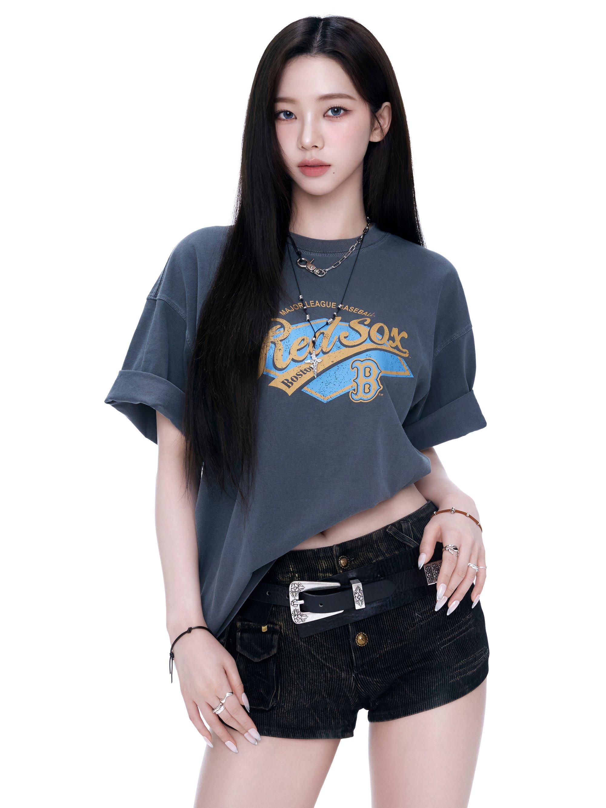 바시티 빈티지 워싱 그래픽 메가 오버핏 반팔 티셔츠 보스턴 레드삭스