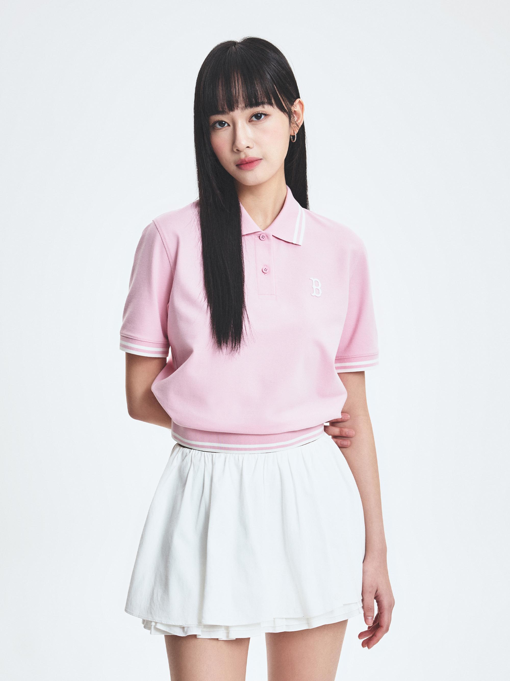 여성 베이직 크롭 카라 티셔츠 보스턴 레드삭스