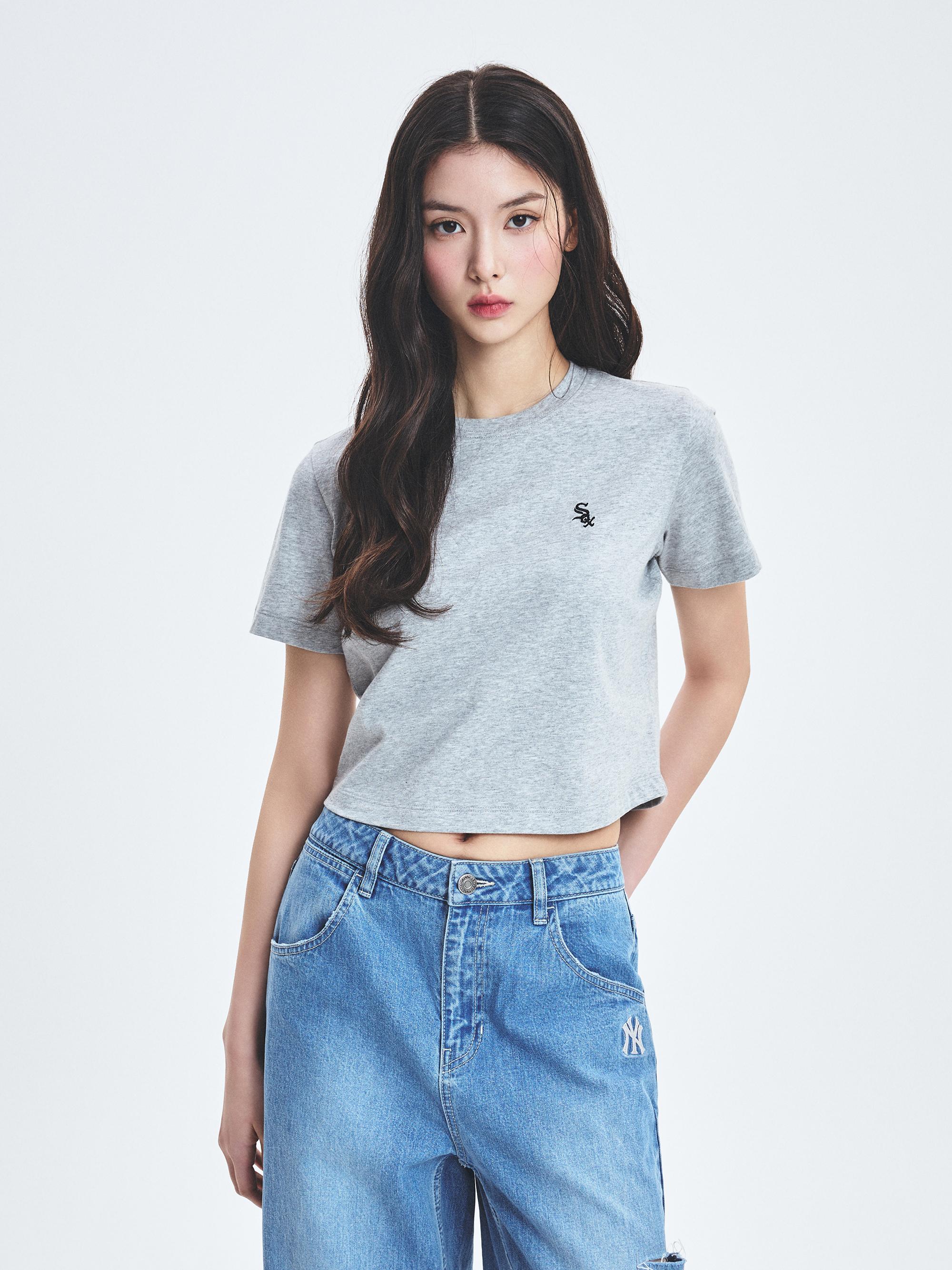 여성 베이직 크롭 반팔 티셔츠 시카고 화이트삭스
