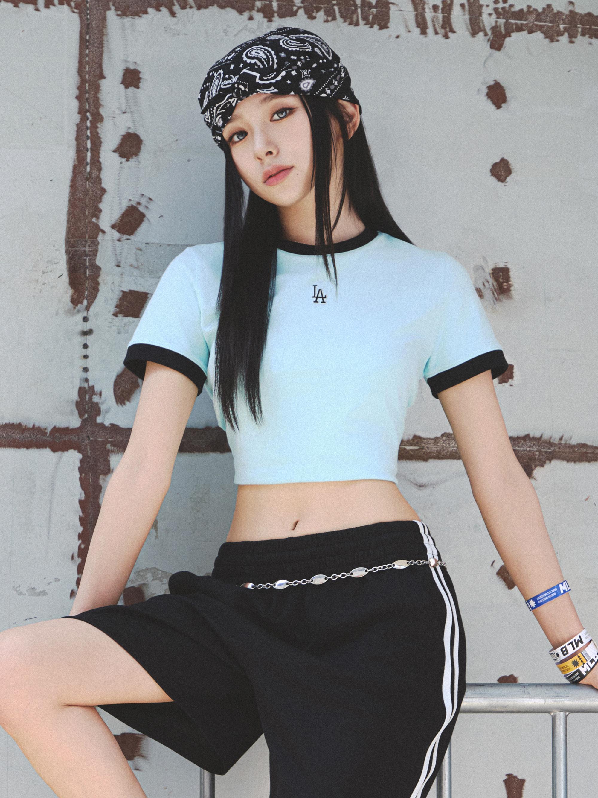 여성 링거 슬림 크롭 반팔 티셔츠 LA다저스