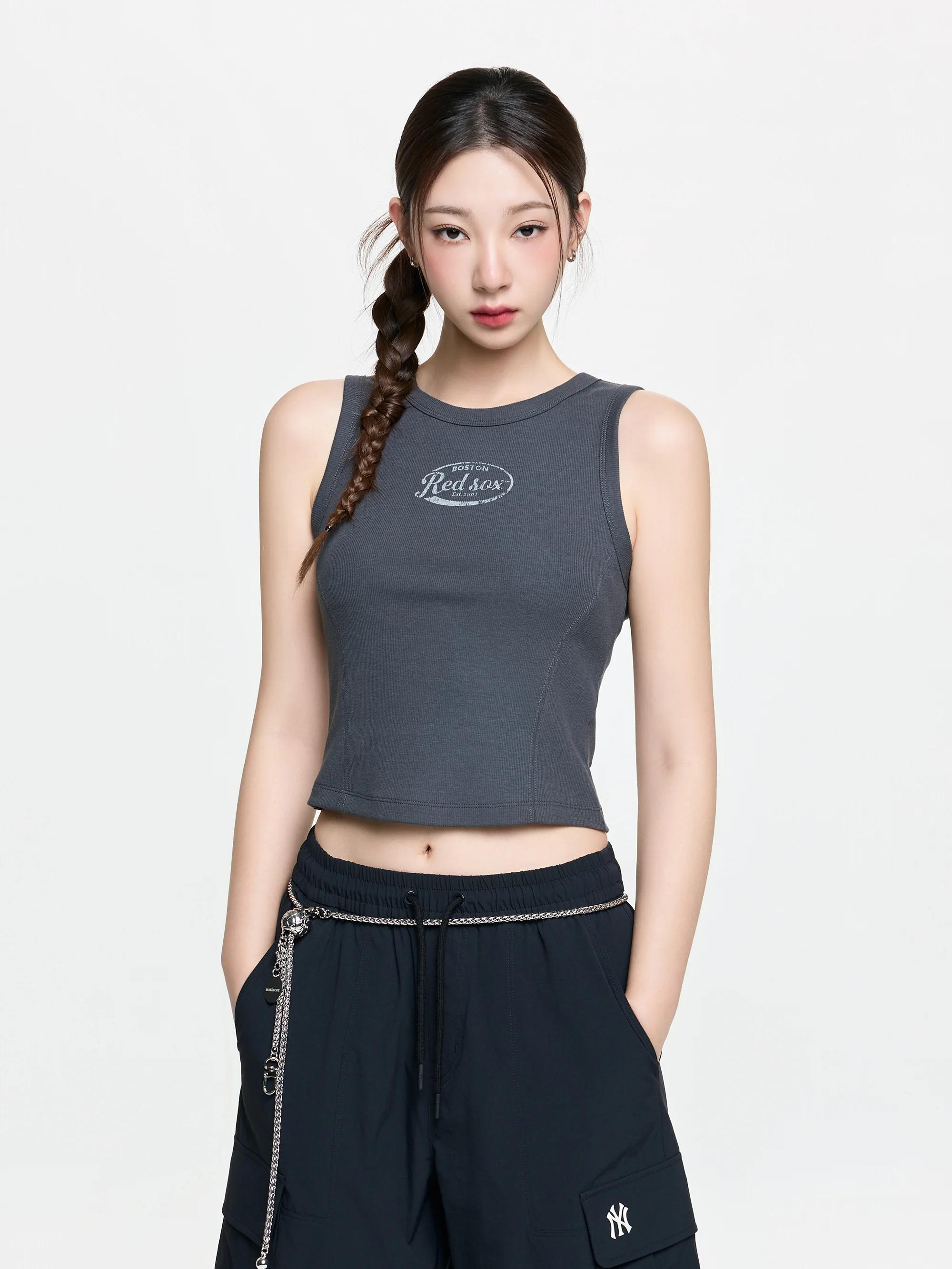 여성 빈티지 슬림 골지 나시 티셔츠 보스턴 레드삭스