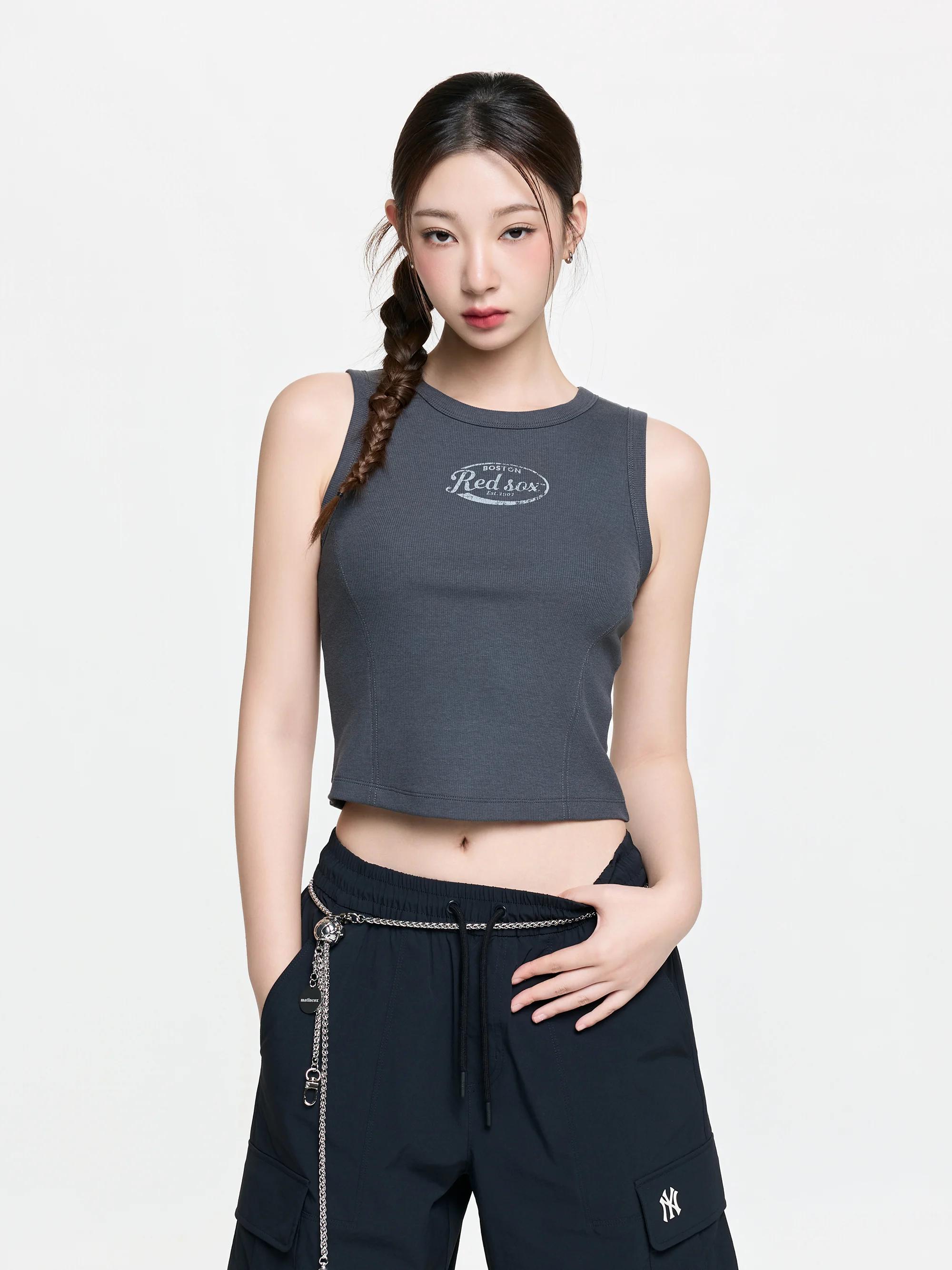 여성 빈티지 슬림 골지 나시 티셔츠 보스턴 레드삭스
