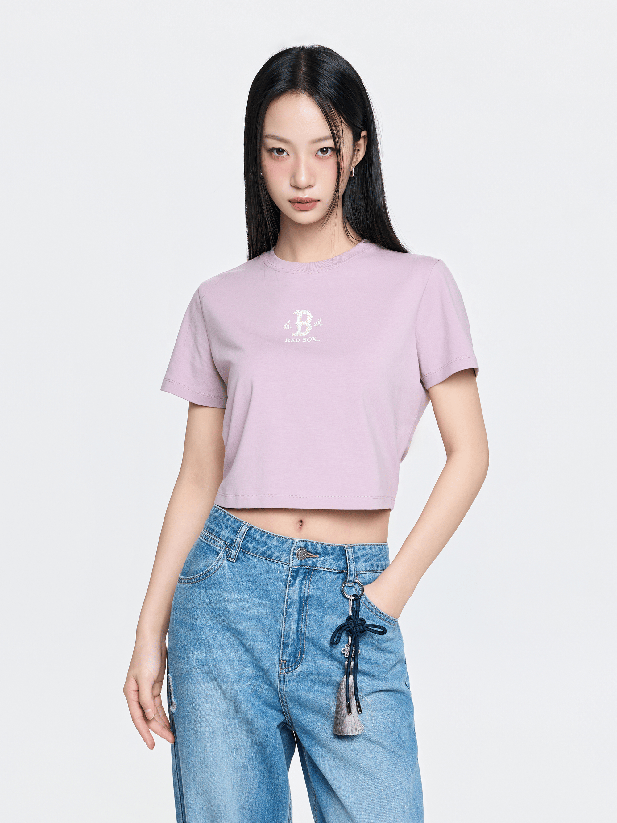 여성 북촌 익스클루시브 컴포터블 크롭 반팔 티셔츠 보스턴 레드삭스