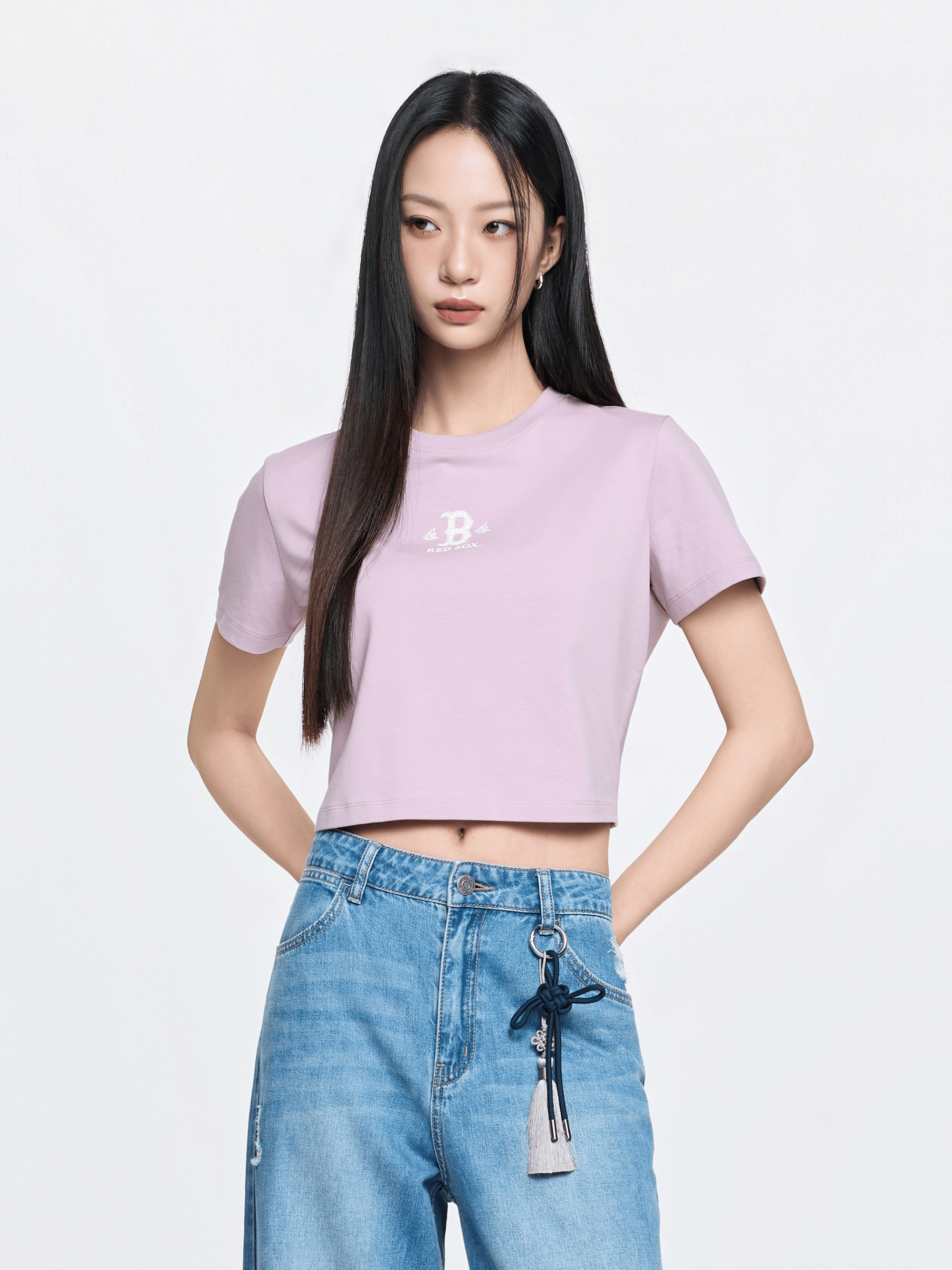 여성 북촌 익스클루시브 컴포터블 크롭 반팔 티셔츠 보스턴 레드삭스