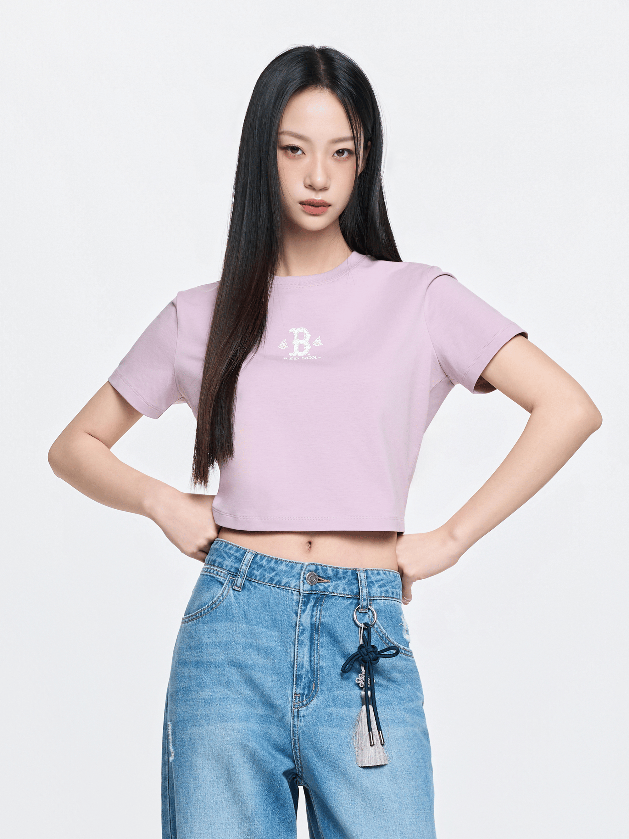 여성 북촌 익스클루시브 컴포터블 크롭 반팔 티셔츠 보스턴 레드삭스