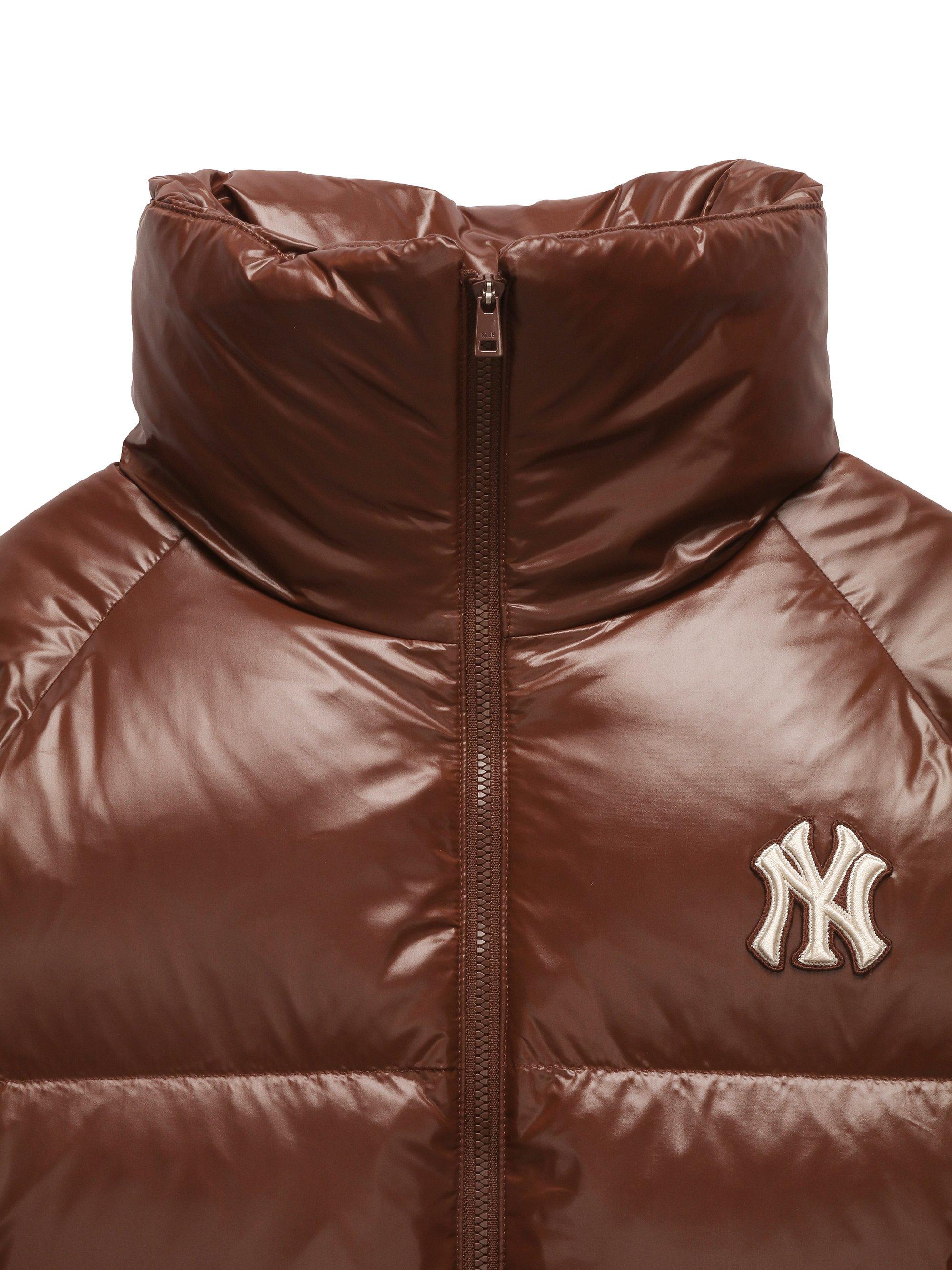 ◆MLB Korea◆ Women's Crop Curve Padding NY Black 3FDJB1046- Áo Khoác Nữ MLB Women's Crop Glossy Curve Padding New York