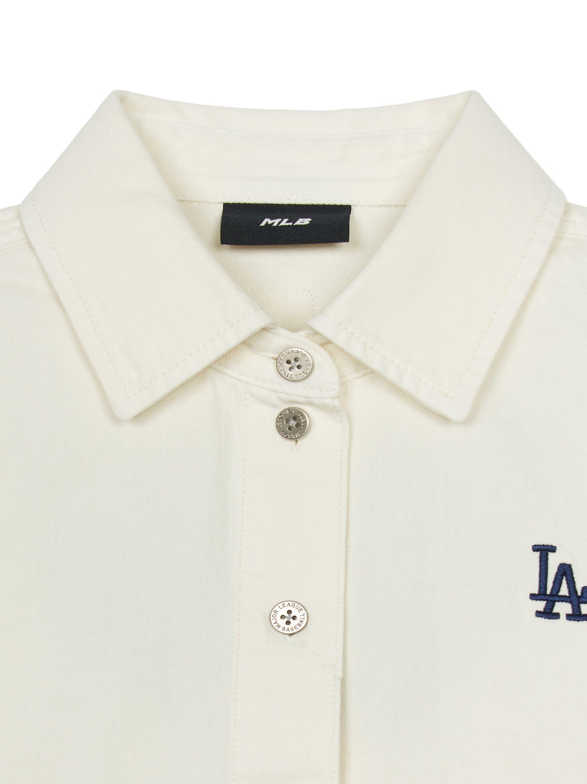 MLB 여성 바시티 로고 크롭 데님셔츠 LA다저스 (CREAM)