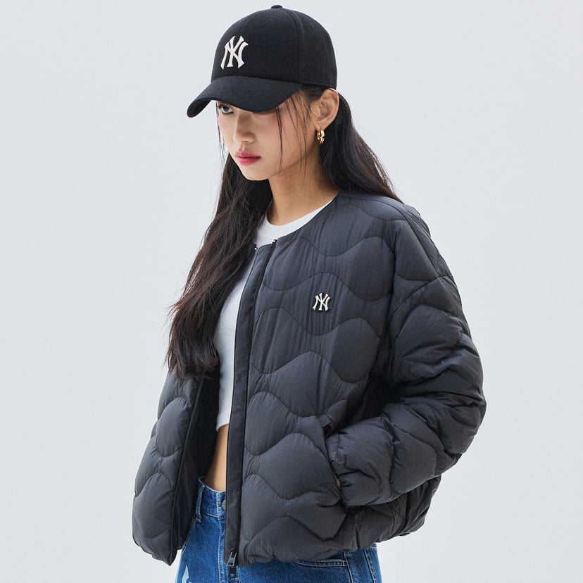 여성 베이직 물결 U넥 경량 패딩 뉴욕양키스