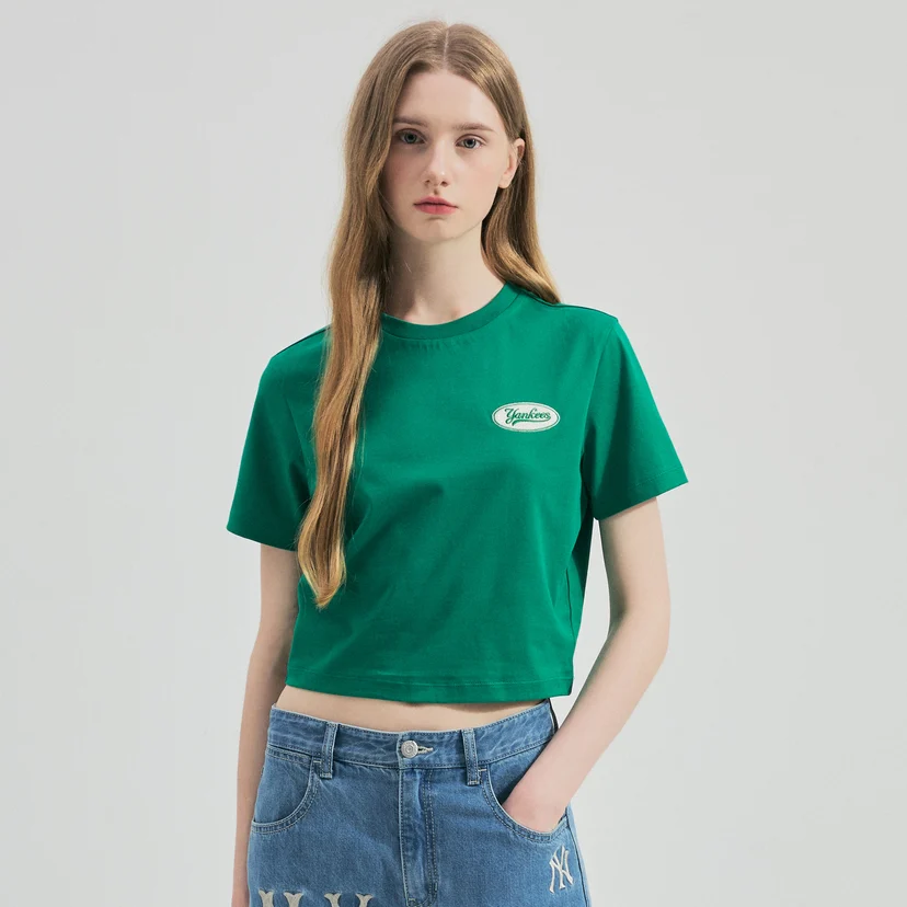 여성 바시티 크롭 슬림핏 반팔 티셔츠 뉴욕양키스