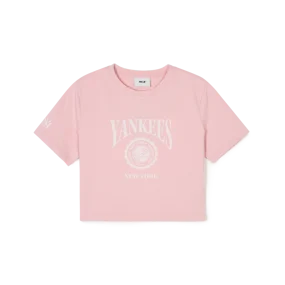 여성 빈티지 로고 그래픽 슬림 크롭 반팔 티셔츠 뉴욕양키스