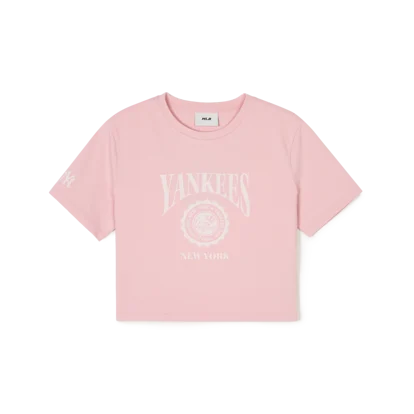 여성 빈티지 로고 그래픽 슬림 크롭 반팔 티셔츠 뉴욕양키스