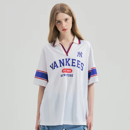 여성 바시티 스포츠져지 오버핏 카라 반팔 티셔츠 뉴욕양키스